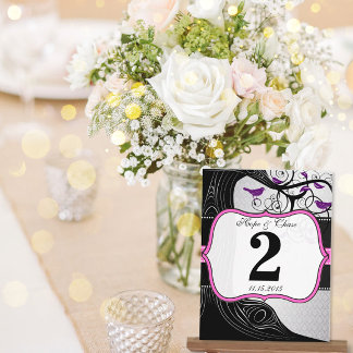 Pink Silver & Black Plum Tree Table Number Card