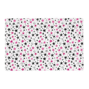 Pink Silver Black Stars Birthday Placemat