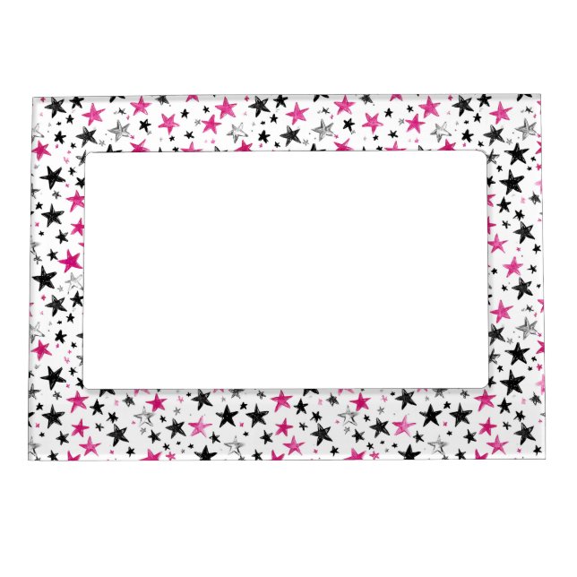 Pink Silver Black Stars Magnetic Frame (Front)