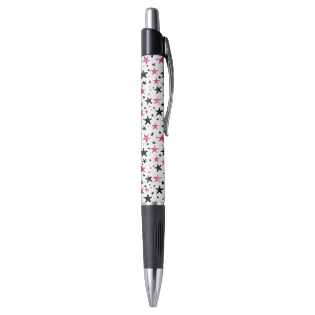 Pink Silver Black Stars Pen (Bottom (Vertical))