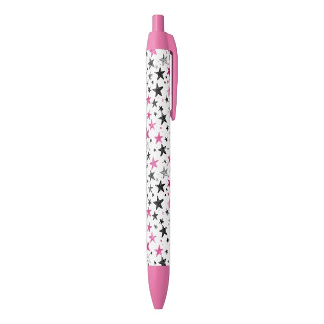Pink Silver Black Stars Pen (Bottom (Vertical))