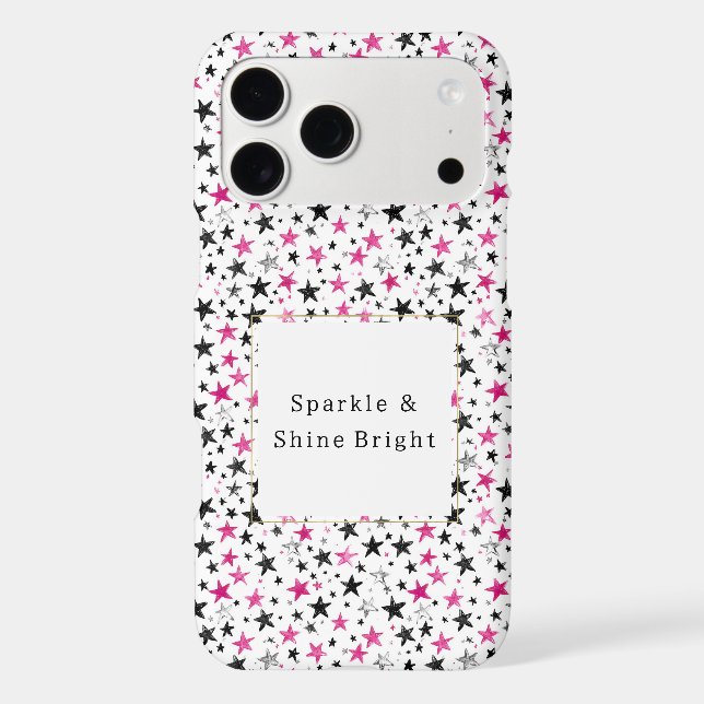 Pink Silver Black Stars Sparkle & Shine Case-Mate iPhone Case (Back)