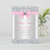 Pink Silver Bling Glam Girl Baby Shower Invitation (Standing Front)
