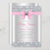 Pink Silver Bling Glam Girl Baby Shower Invitation (Front/Back)