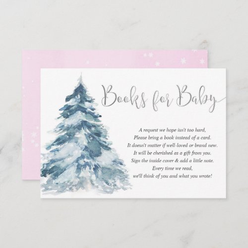 Pink silver books for baby girl winter baby shower enclosure card