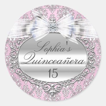 Pink & Silver Bow Quinceanera Sticker by ExclusiveZazzle at Zazzle