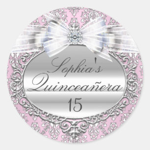 Pink & Silver Bow Quinceanera Sticker