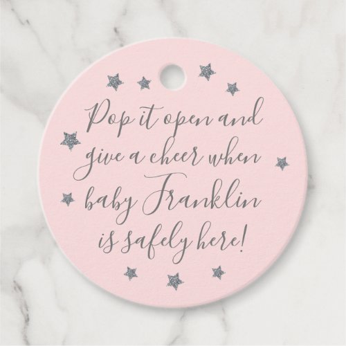 Pink  Silver Boy Baby Shower Champagne Favor Tags