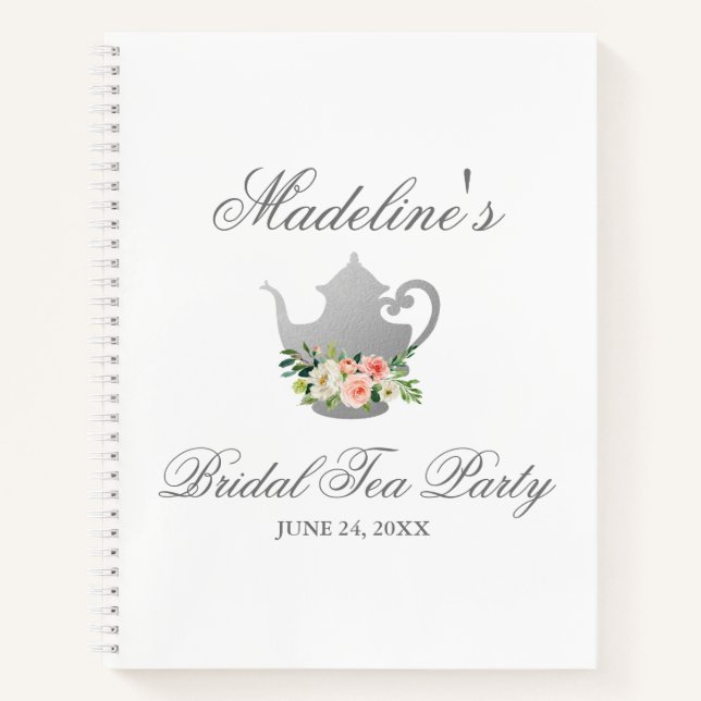 Pink Silver Bridal Shower Tea Party Gift List Notebook (Front)
