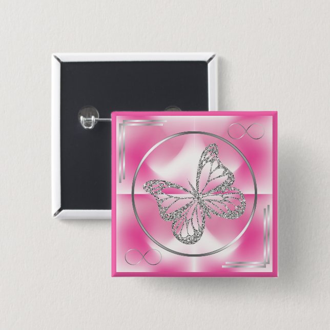 Pink & Silver Butterfly and Infinity Sign |  Button (Front & Back)