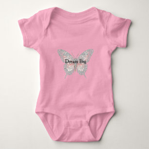 Pink Silver Butterfly Personalized Baby Bodysuit