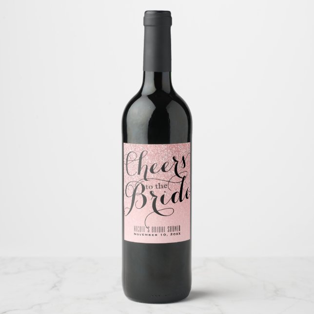Pink & Silver CHEERS TO THE BRIDE Bridal Wine Wine Label (Front)