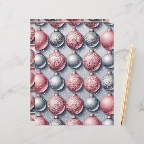 Pink  Silver Christmas Baubles Scrapbook Paper