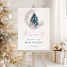 Pink Silver Christmas tree Baby Shower Welcome