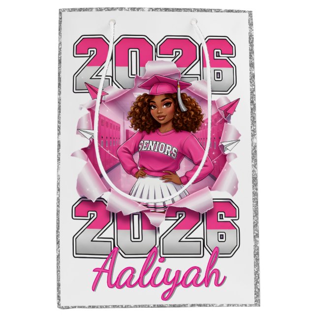 Pink & Silver Class of 2026 Senior Graduation Medium Gift Bag (Front)