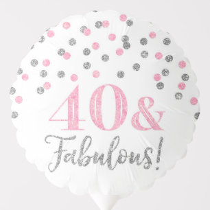 Pink Silver Confetti 40 Fabulous Birthday Balloon