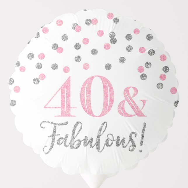 Pink Silver Confetti 40 Fabulous Birthday Balloon (Front)