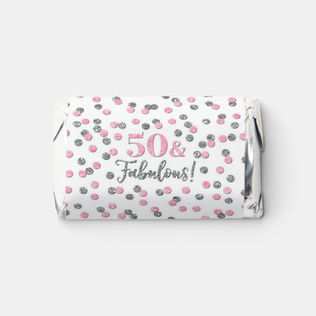 Pink Silver Confetti 50 and Fabulous Birthday Hershey's Miniatures (Front)