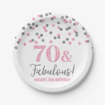 Pink Silver Confetti 70 And Fabulous Birthday Paper Plates by DreamingMindCards at Zazzle