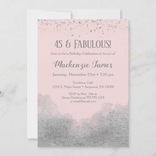 Pink Silver Confetti Birthday Invitation