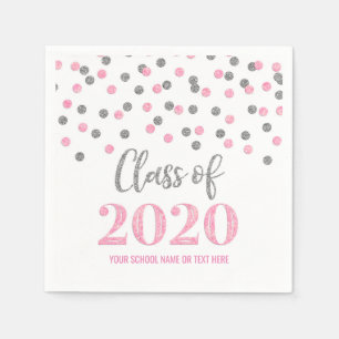 Pink Silver Confetti Class of 2020 Graduation Napkins