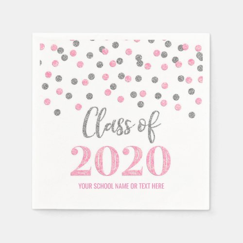 Pink Silver Confetti Class of 2020 Graduation Napkins