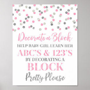 Pink Silver Confetti Decorate a Block Game Sign