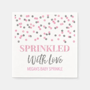 Pink Silver Confetti Sprinkled With Love Napkins by DreamingMindCards at Zazzle