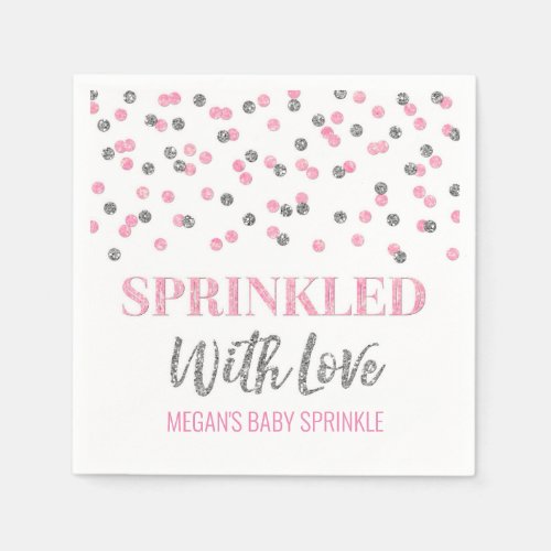 Pink Silver Confetti Sprinkled with Love Napkins