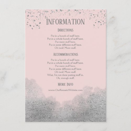 Pink Silver Confetti Wedding Information Details Enclosure Card