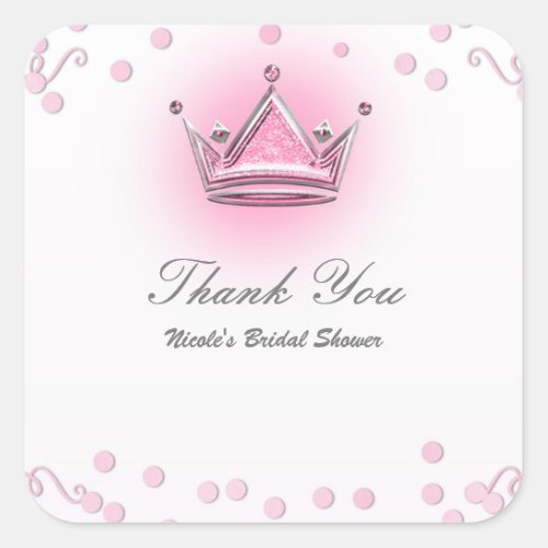 Pink  Silver Crown Party Confetti Favor Square Sticker