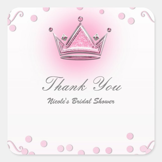Pink & Silver Crown Party Confetti Favor Square Sticker (Front)