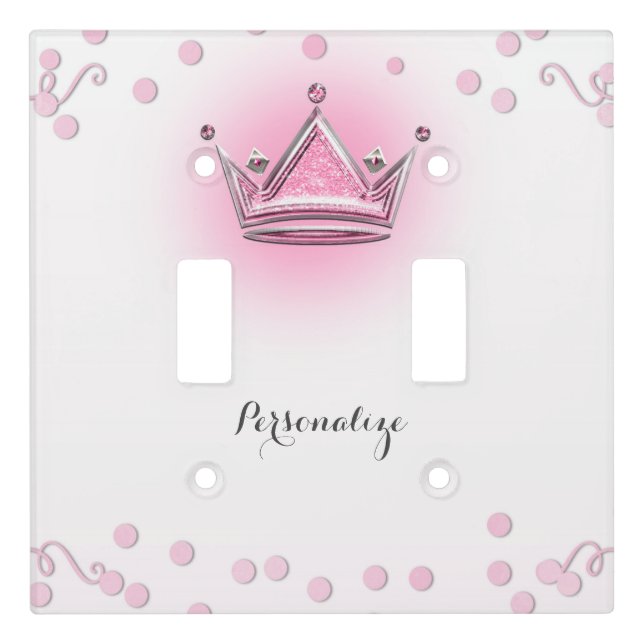 Pink & Silver Crown Princess Bedroom Light Switch Cover (Front)
