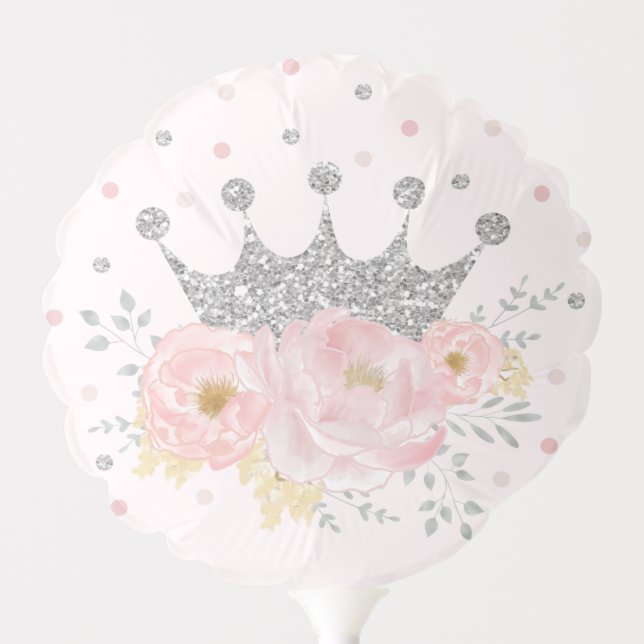 Pink Silver Crown Princess Birthday Party Balloon (Front)