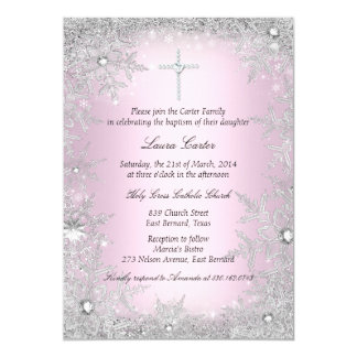 Pink Silver Crystal Snowflake Baptism/Christening Card