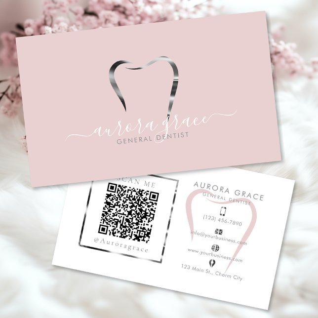 Pink Silver Dental Elegance Business Card (Creator Uploaded)