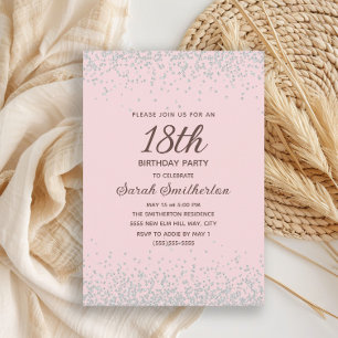 Pink Silver Diamond Glitter 18th Birthday Invitation