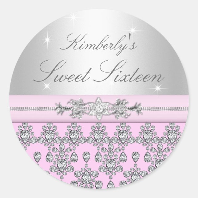 Pink & Silver Diamond Sweet 16 Sticker (Front)