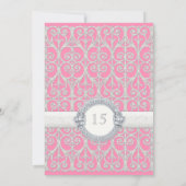 Pink & Silver, Diamonds & Lace, Mis Quince Anos Invitation (Back)