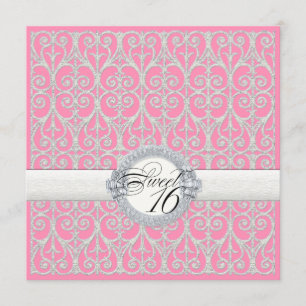Pink & Silver, Diamonds & Lace, Sweet Sixteen 16 Invitation