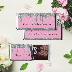 Pink Silver Dripping Glitter Bling 21st Birthday Hershey Bar Favors