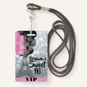Pink Silver Eiffel Tower Balloons VIP Pass Badge