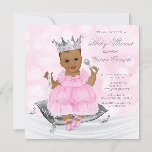 Pink Silver Ethnic Princess Baby Shower Invitation