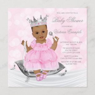 Pink Silver Ethnic Princess Baby Shower Invitation