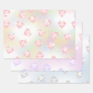 Pink Silver Faux Diamond Metallic  Wrapping Paper Sheets