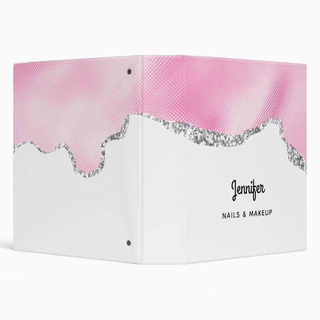 Pink & Silver Faux Glitter Border Stylish 3 Ring Binder (Background)