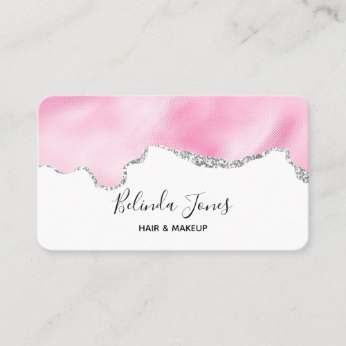 Pink  Silver Faux Glitter Border Stylish Business Card