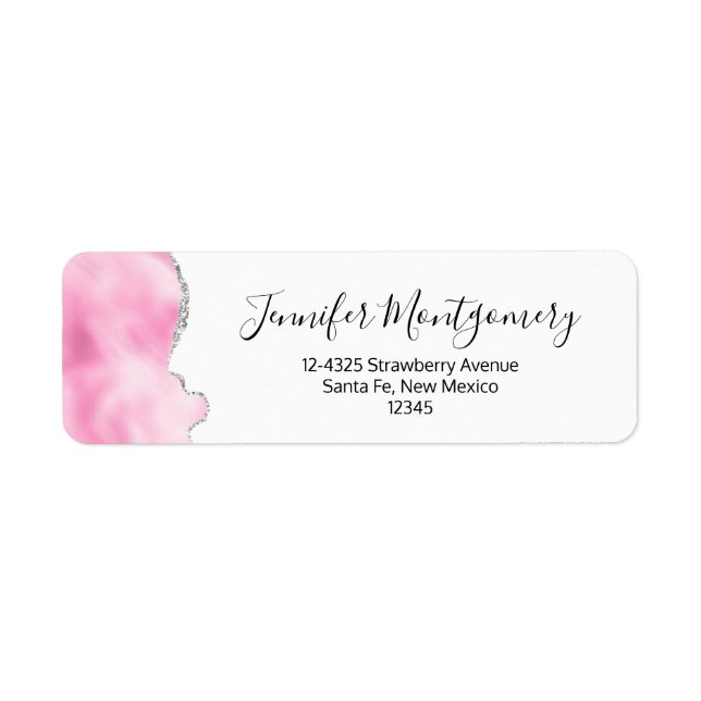 Pink & Silver Faux Glitter Border Stylish Label (Front)