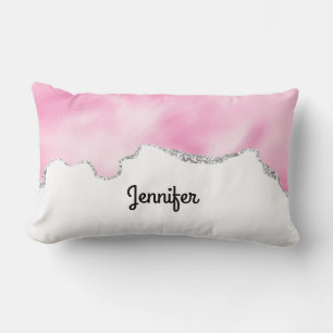 Pink & Silver Faux Glitter Border Stylish Lumbar Pillow
