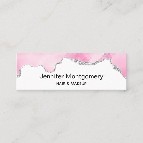 Pink  Silver Faux Glitter Border Stylish Mini Business Card